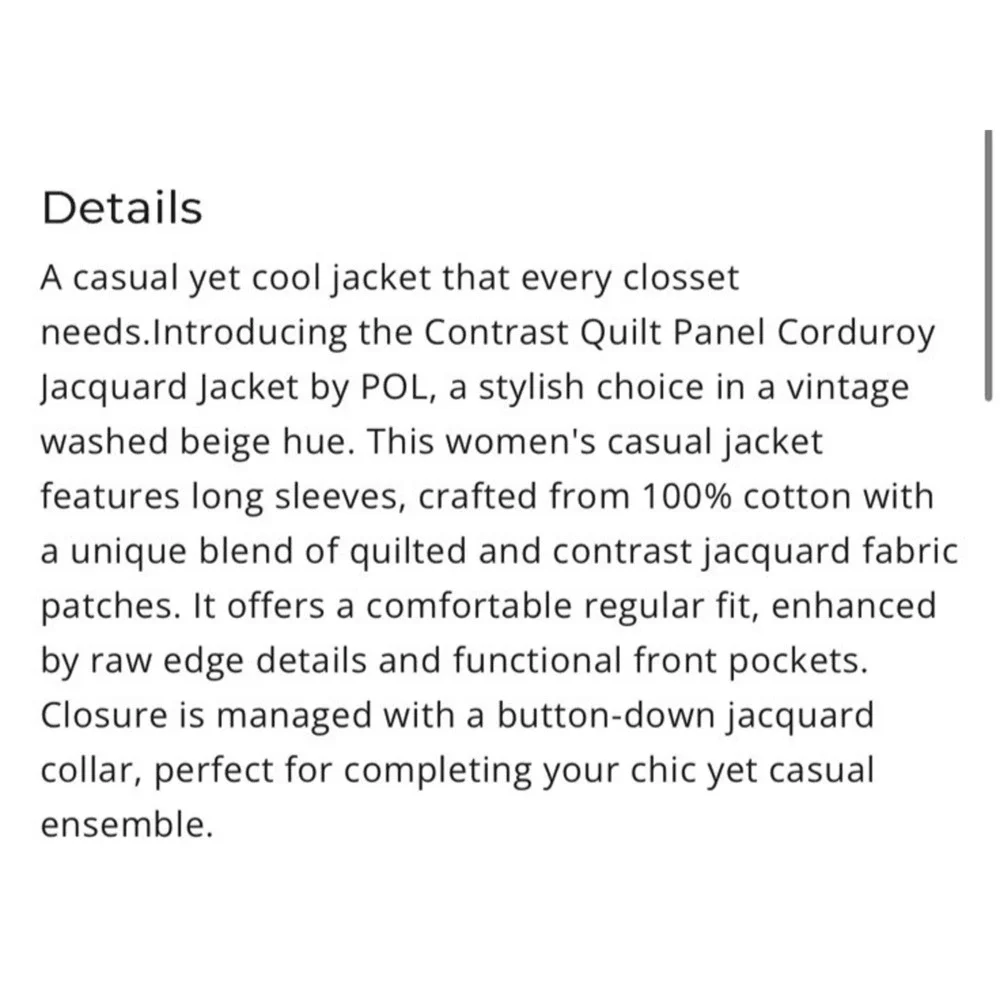 POL Quilted Corduroy Jacket Jacquard‎ Sz S Tapestry Grandma Cottage